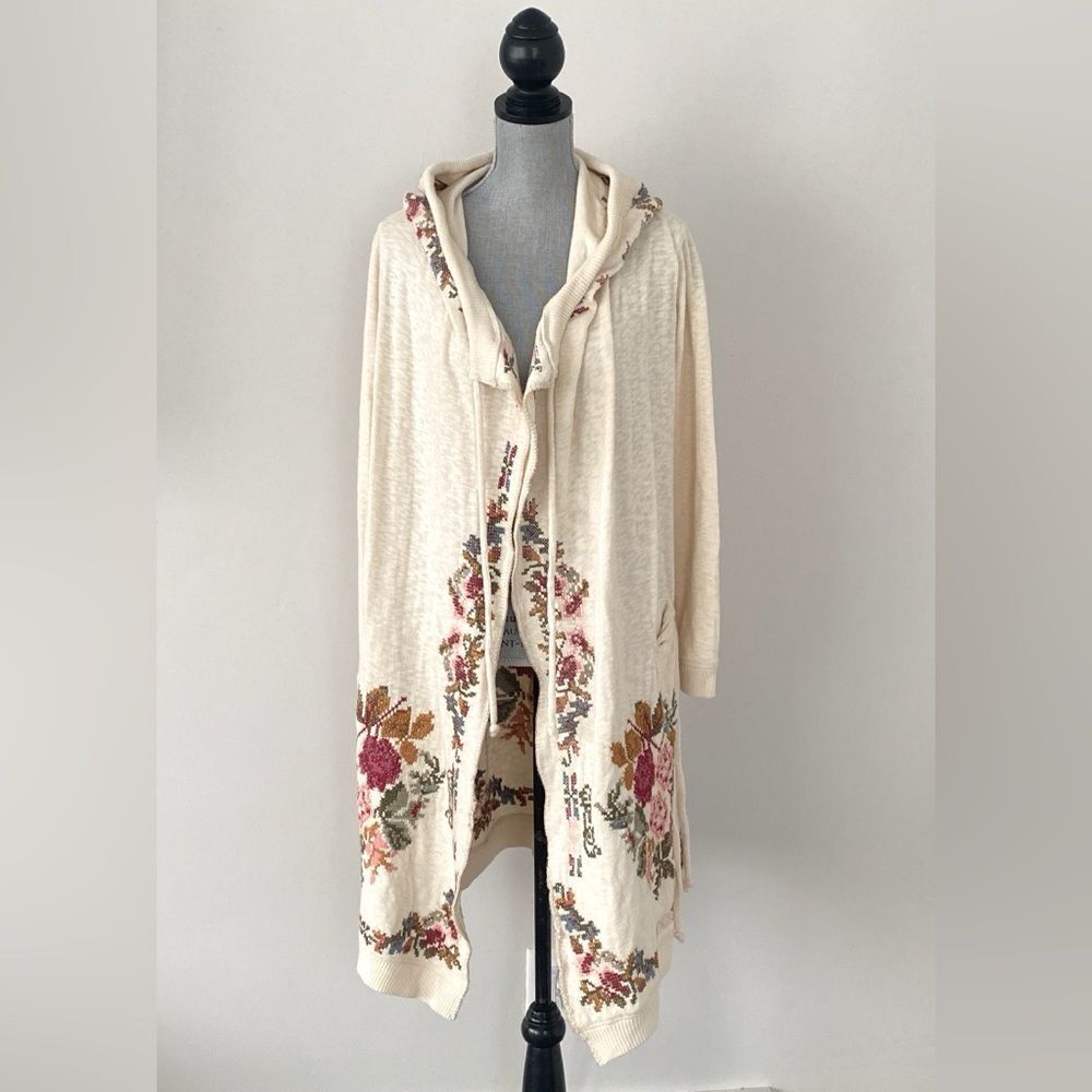 Johnny Was Biya floral Embroidered Cardigan Oversized XS Boho Cottage Romantic - Picture 2 of 16